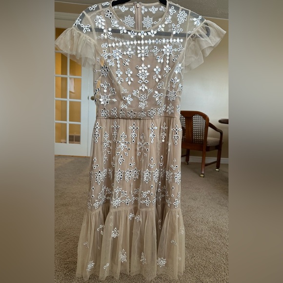 BHLDN FLUTTER SLEEVE NUDE MESH DRESS - Picture 2 of 2